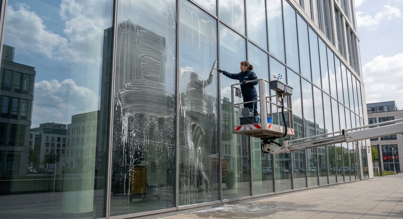 Glasreinigung an der Fassade